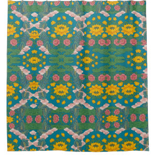 Sacred Tibetan Thangka "Pure Land" - Golden Lotus Shower Curtain