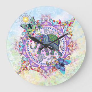 Sacred Tribal Henna Elephant large clock