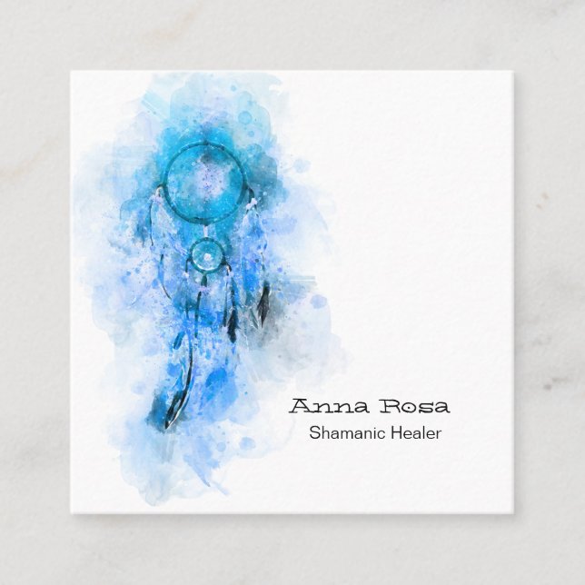 *~* Sacred Tribal Shamen Shamanic Dream Catcher Square Business Card (Front)