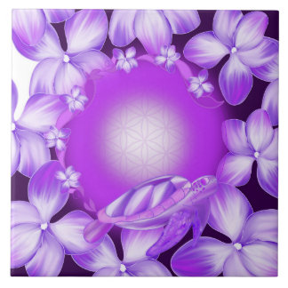 Sacred Turtle, Flower of Life & Floral Design Ceramic Tile
