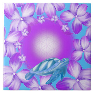 Sacred Turtle, Flower of Life & Floral Design Ceramic Tile
