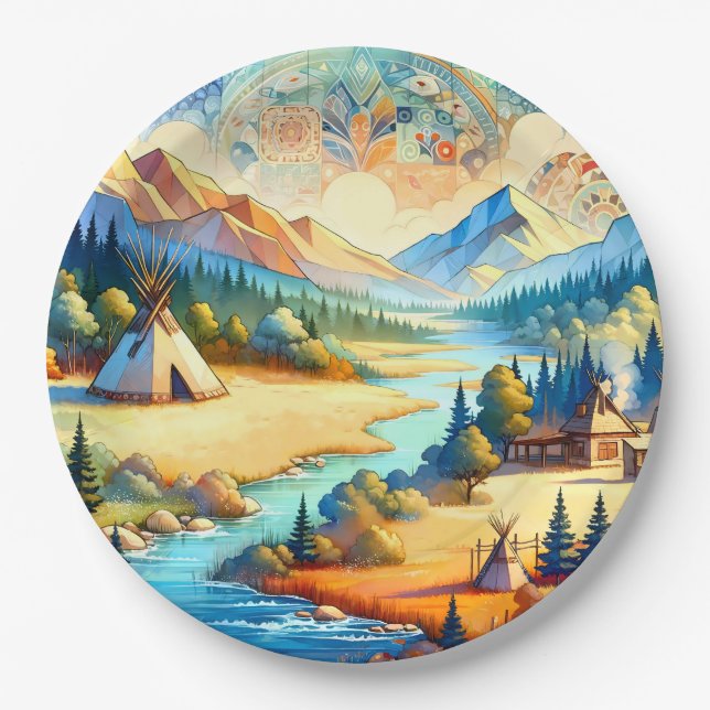 Sacred Valley - Native American Tribal Landscape Paper Plate (Front)