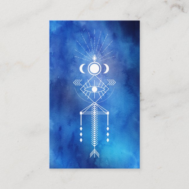 *~* Sacred Watercolor Reiki Tribal Aztec Primal Business Card (Front)