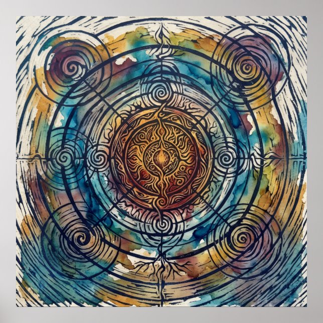 Sacred Wheel Spirit Mandala Art Poster (Front)