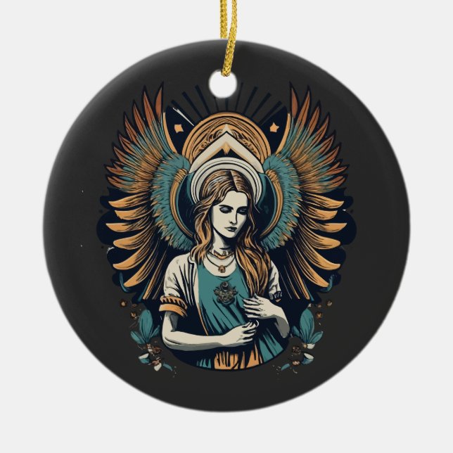 Sad Angel in Heaven Ceramic Ornament (Front)