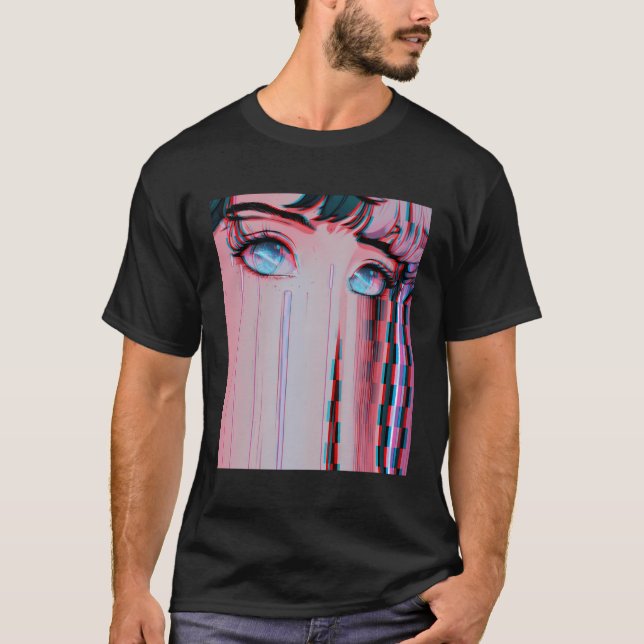 Sad Anime Girl Vaporwave Aesthetic Anime Eyes Eboy T-Shirt (Front)