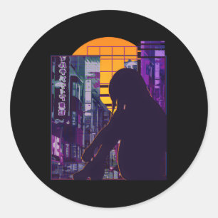 Sad Anime Japanese Vaporwave Aesthetic Anime Classic Round Sticker