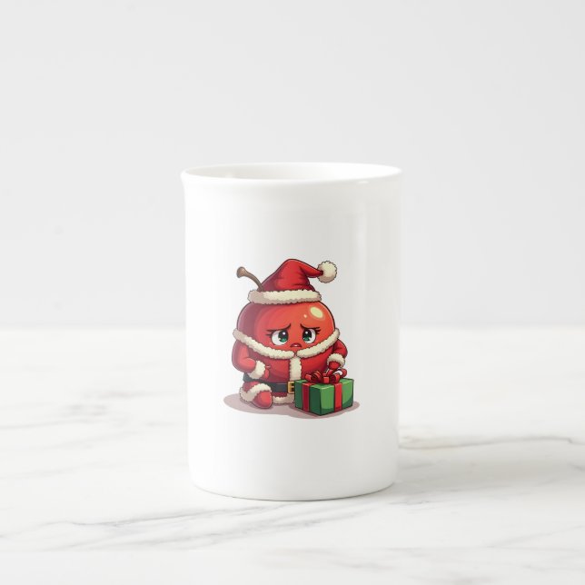 Sad apple on christmas bone china mug (Front)