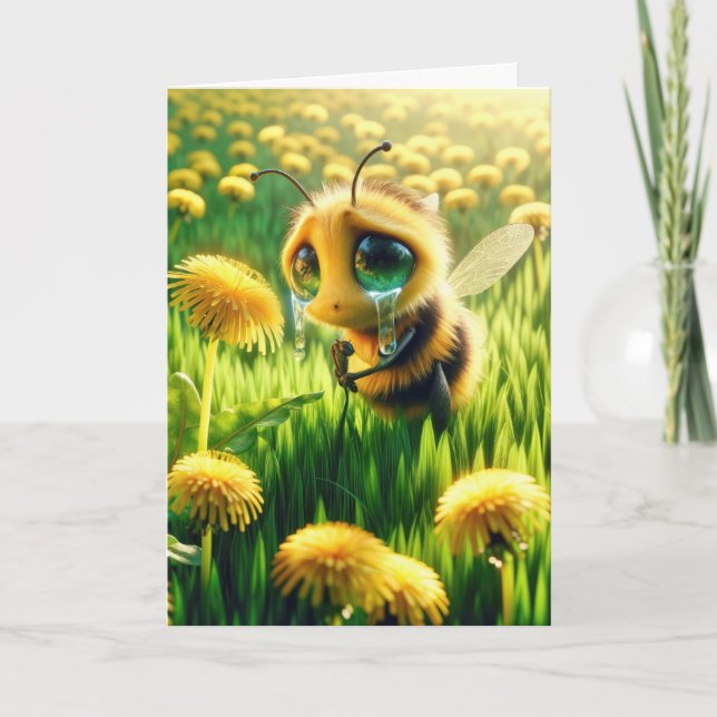 Sad Bee In Dandelion Field Card (Front)
