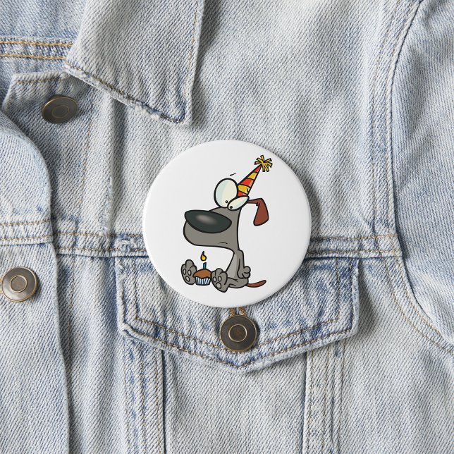 Sad Birthday Dog Cartoon with Cupcake 7.5 Cm Round Badge (Creator Uploaded)