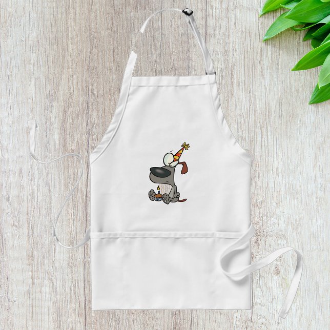 Sad Birthday Dog Cartoon with Cupcake Standard Apron (Creator Uploaded)