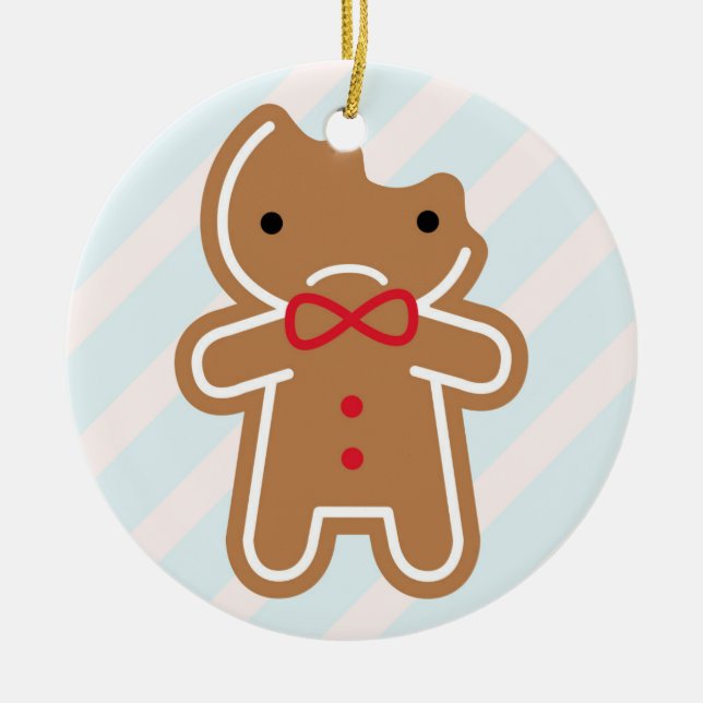 Sad Bitten Kawaii Gingerbread Man Ceramic Ornament (Front)
