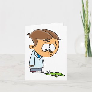Sad Boy Scientist with Broken Experiment Card