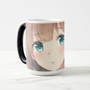 Sad brown hair girl emerald green eyes anime manga magic mug