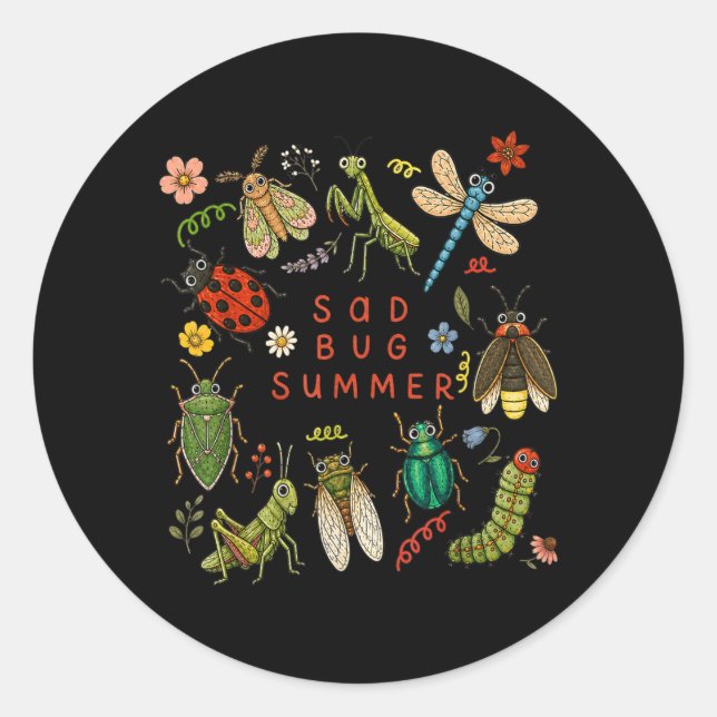 Sad Bug Summer Funny Insect Inspired Indie Classic Round Sticker (Front)