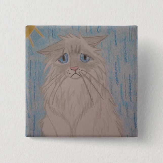 Sad Cat 15 Cm Square Badge (Front)