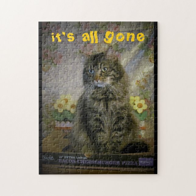 Sad Cat, Cheeseburger all gone. Jigsaw Puzzle (Vertical)