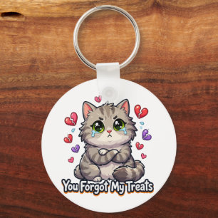 Sad Cat You Forgot My Treats Key Ring