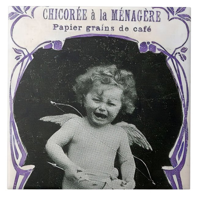 Sad Cherub Angel Print Ceramic Tile (Front)