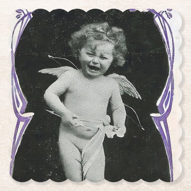 Sad Cherub Angel Print Paper Coaster (Front)