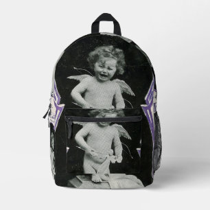Sad Cherub Angel Print Printed Backpack