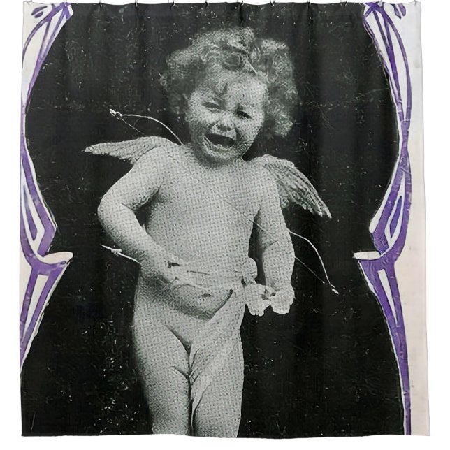 Sad Cherub Angel Print Shower Curtain (Front)