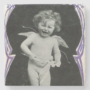 Sad Cherub Angel Print Stone Coaster