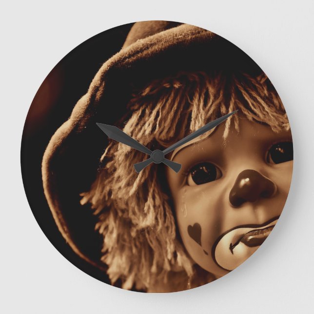 Sad Clown Doll Face Large Clock (Front)