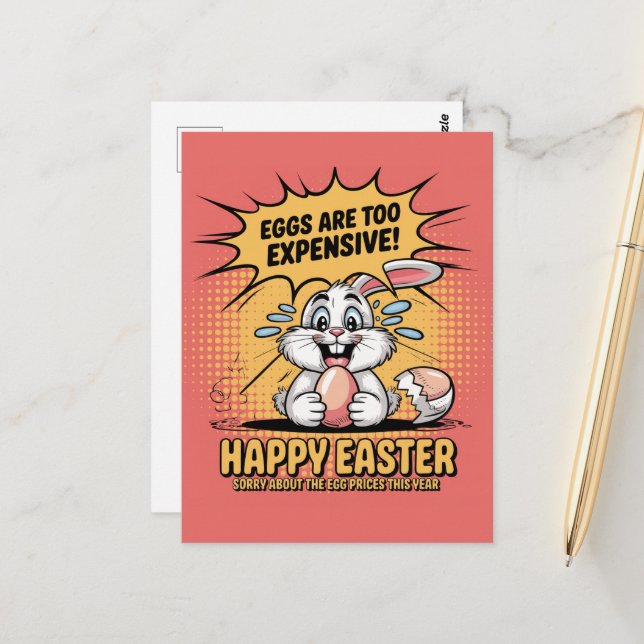 Sad Crying Easter Bunny Eggs Too Expensive Cartoon Postcard (Front/Back In Situ)