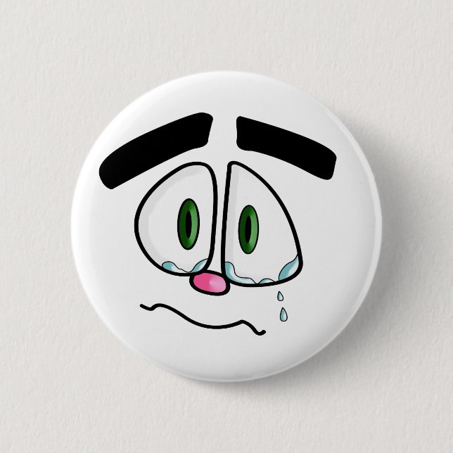 Sad crying face 6 cm round badge (Front)