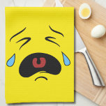 Sad Crying Face Emoji Funny Tea Towel<br><div class="desc">This sad little emoji face is having a bad day.  Crying face with a bright yellow background. Sad Crying Face Emoji Funny kitchen towel.</div>