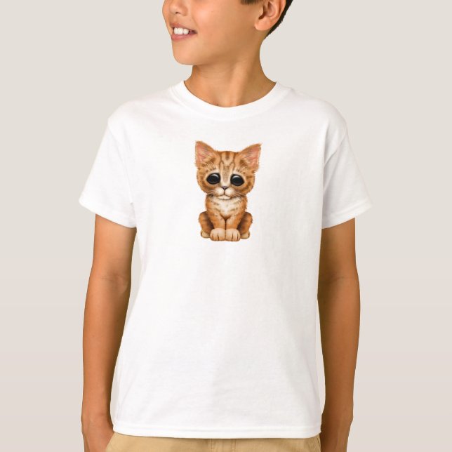 Sad Cute Orange Tabby Kitten Cat T-Shirt (Front)