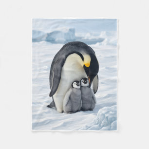 Sad Cute Penguins In Snow Fleece Blanket