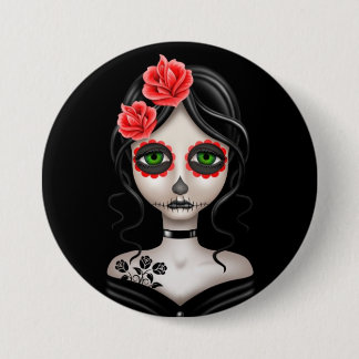 Sad Day of the Dead Girl on Black 7.5 Cm Round Badge