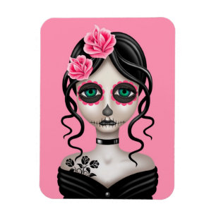 Sad Day of the Dead Girl on Pink Magnet
