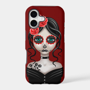 Sad Day of the Dead Girl on Red