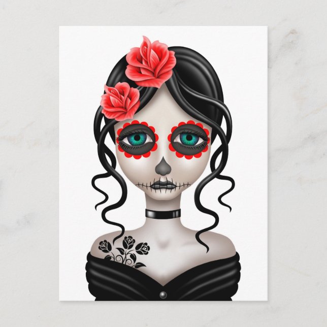 Sad Day of the Dead Girl on White Postcard (Front)