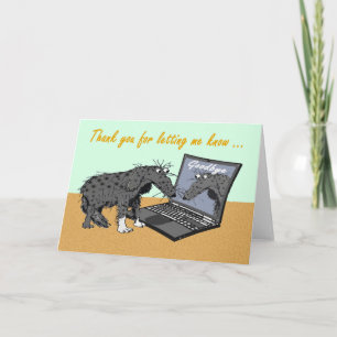 Sad dog and lap top computer,Goodbye. Thank You Card