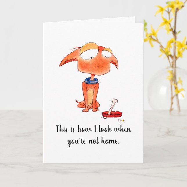 Sad Dog Funny Pet Missing You Card (Yellow Flower)