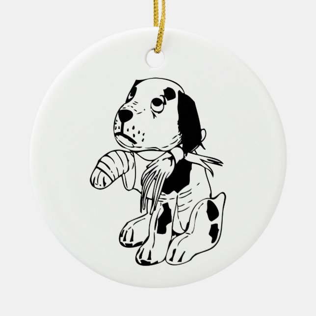 Sad Dog With Broken Leg Ceramic Tree Decoration (Front)