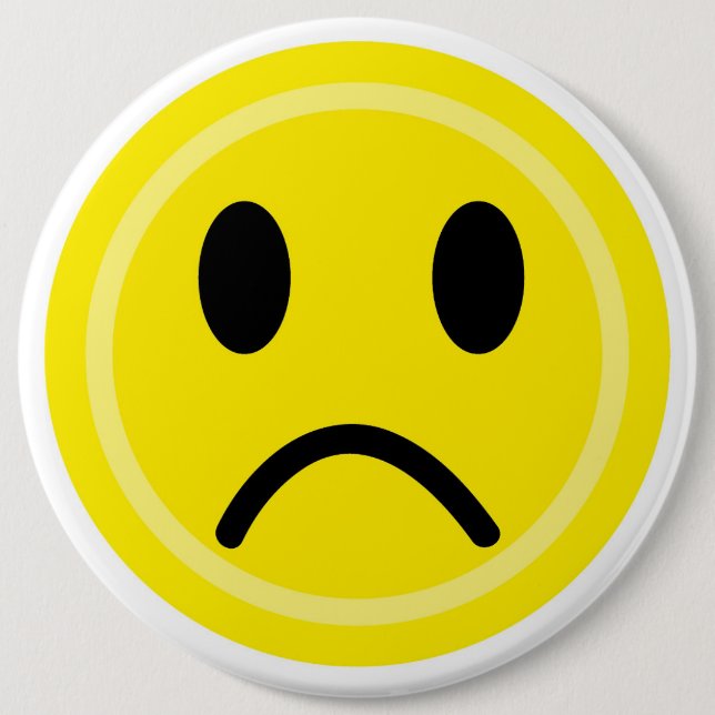 Sad emoticon 6 cm round badge (Front)