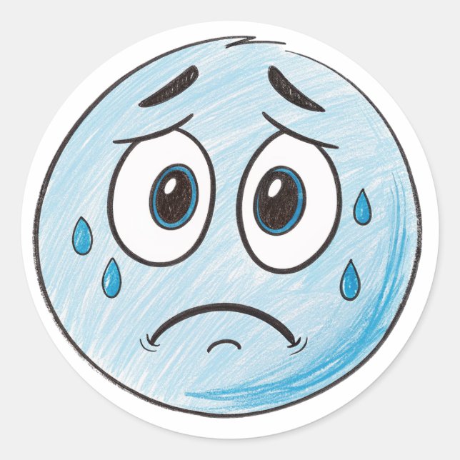 Sad expression emoji classic round sticker (Front)