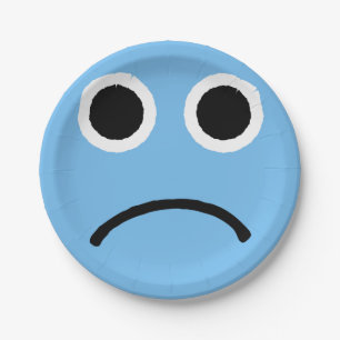 Sad Face Blue Frowning Emoticon Emoji Paper Plate