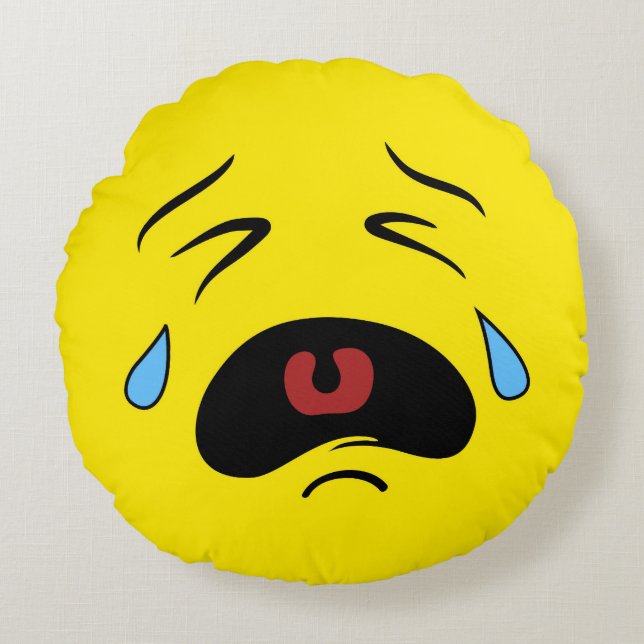 Sad Face Emoji Round Cushion (Front)