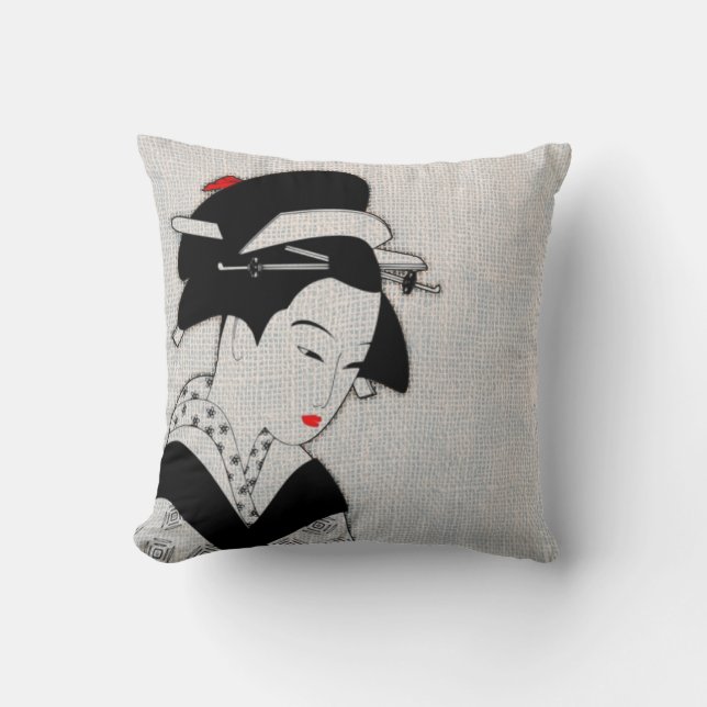 Sad Geisha Light Grey Cushion (Front)