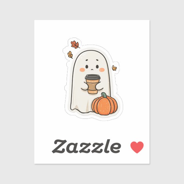  Sad Ghost with Coffee Sticker – Cute Autumn Carto (Sheet)