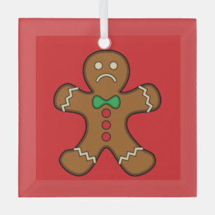 Sad Gingerbread Man Glass Tree Decoration