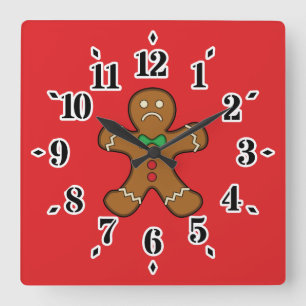 Sad Gingerbread Man Square Wall Clock