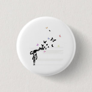 Sad girl and butterfly 3 cm round badge