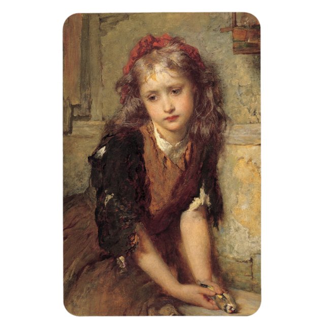 Sad Girl With a Dead Goldfinch Bird (Pet Sympathy) Magnet (Vertical)